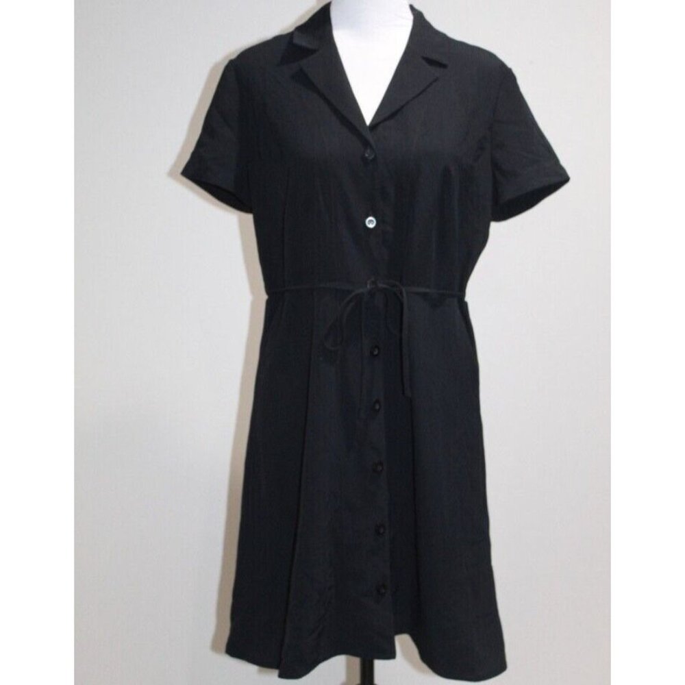 Everlane Black Short-Sleeve Button-Front Mini Dress